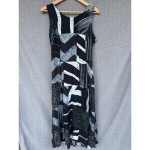 NWT Indonesian Patchwork Batik Dress Black  Size M Bohemian Pockets S&S